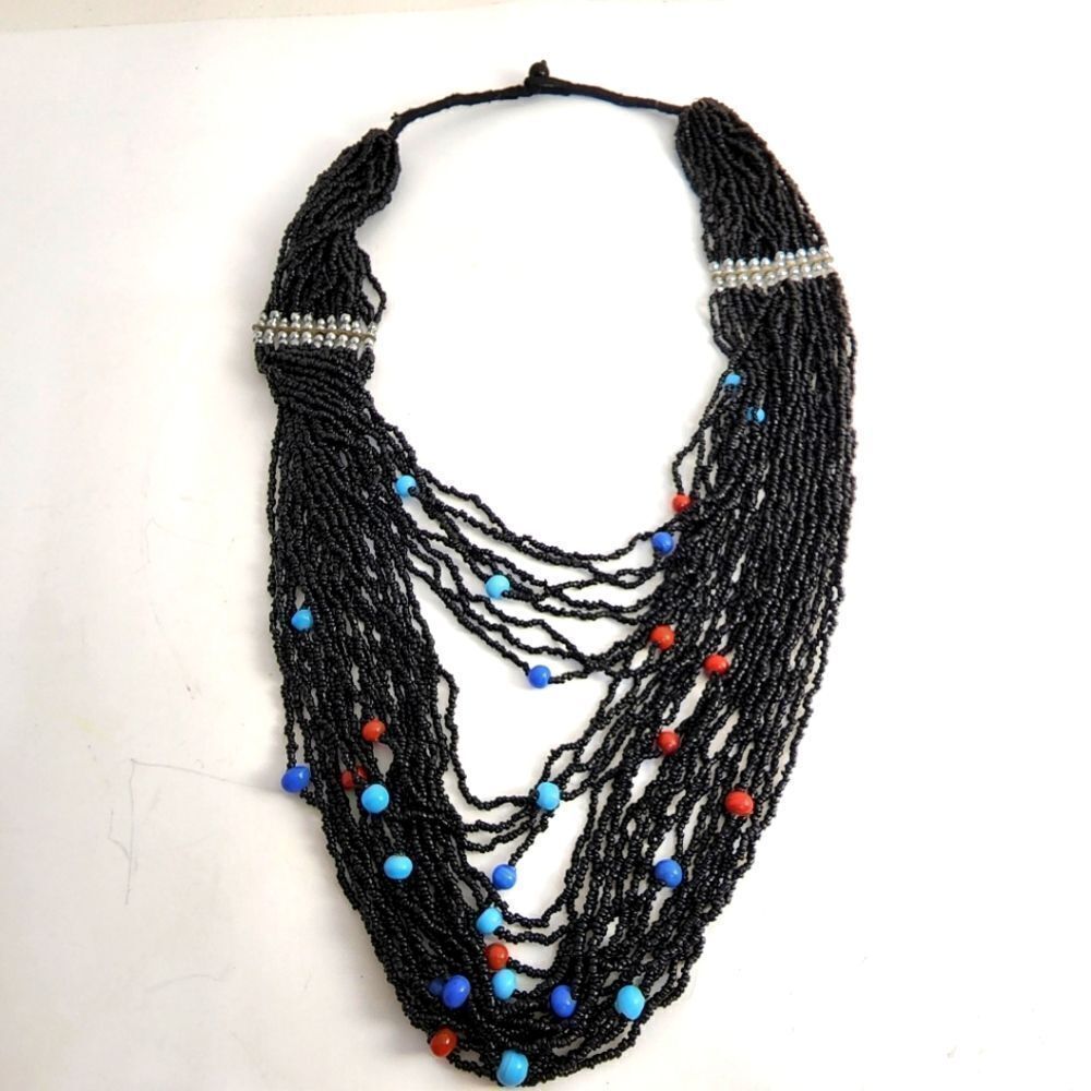 Black glass bead statement necklace